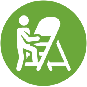 General Supplies Icon - - White Icon of person climbing a step ladder on a green background