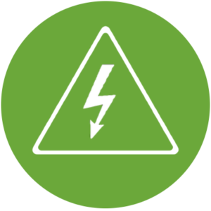 Safety Signs Icon - White icon of lightning bolt in a triangle on a green background