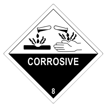 D.G.S. Corrosive 8 Sign - Self Adh. 250/roll 100 x 100mm