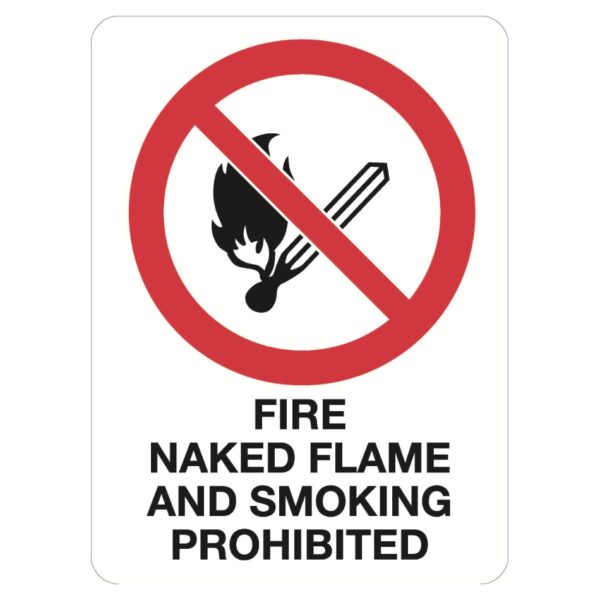 Fire Naked Flame And Smoking Prohibited Sign - Metal - 600 x 450