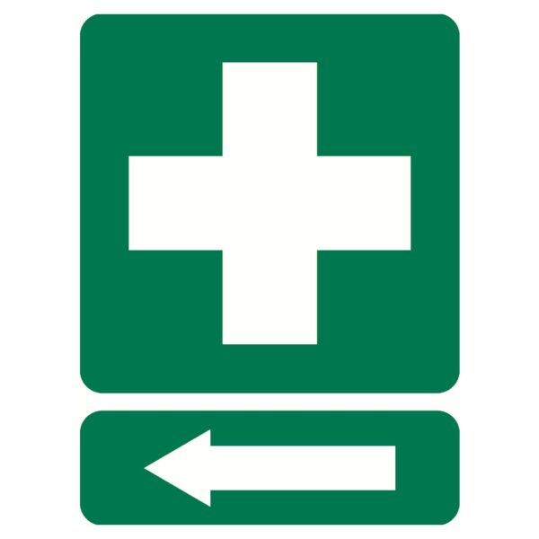 First Aid With Left Arrow Picto Sign - Poly - 600 x 450