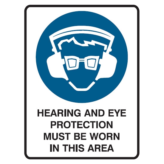 Hearing And Eye Protection Must Be Worn Area Sign - Metal - 600 x 450