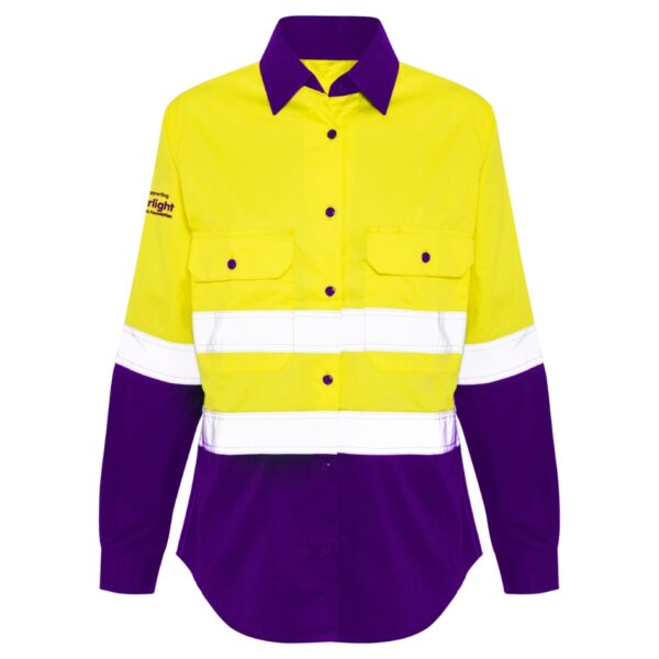 Roughneck - Starlight Shirt | Ladies | 155gsm | Taped | Long Sleeve | Open Front | Yellow/Purple