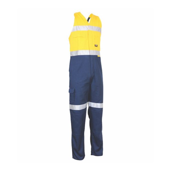 Action Back Cotton Drill Taped Overalls - Yellow/Navy