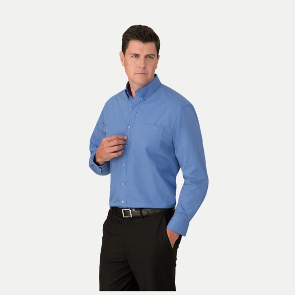 City Collection - Micro Check Mens Long Sleeve Shirt - Blue
