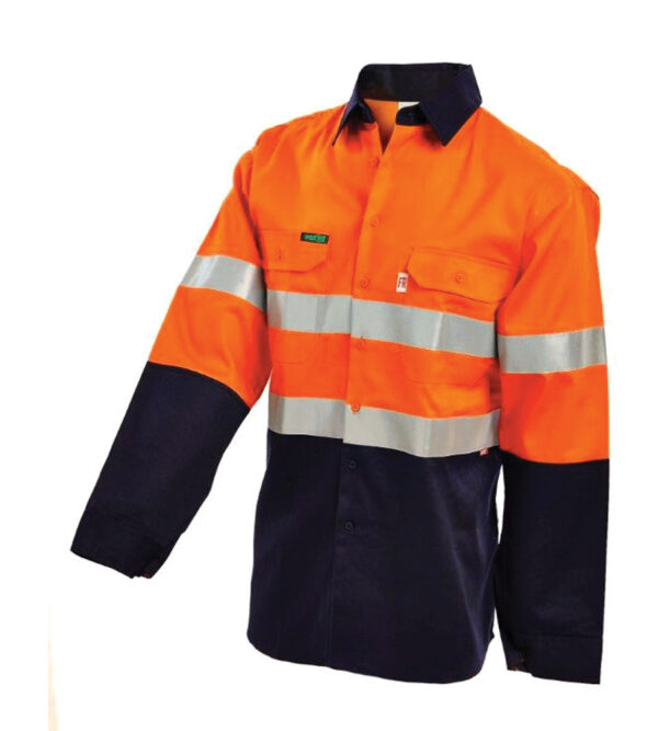 Workit - Pyrovatex Flame Retardant Hi Vis Taped Shirt- Orange/Navy