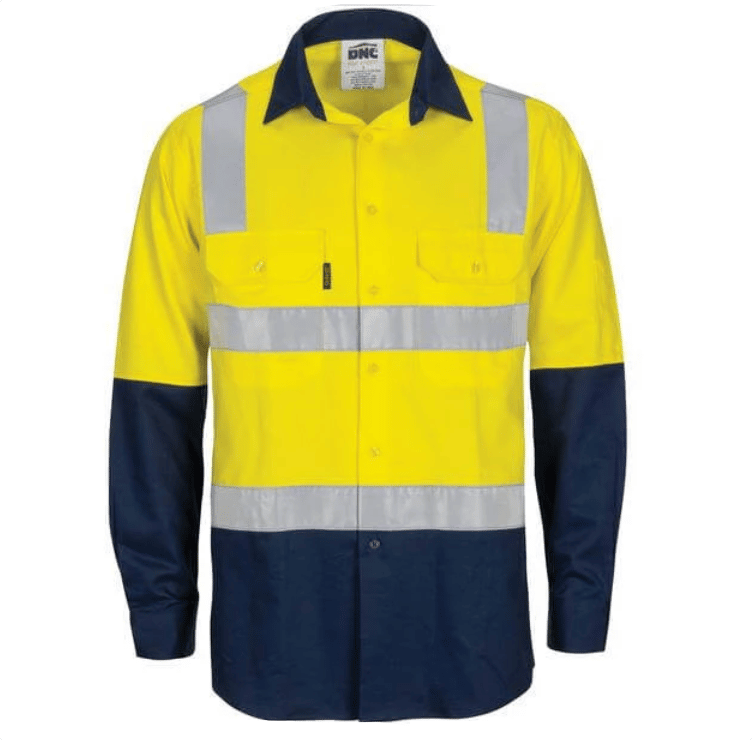 Dnc Workwear Women’s Hi-vis Two-tone Cool-breeze Long Sleeve Cotton Shirt With 3m Reflective Tape - 3986 main image 1