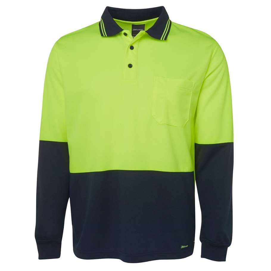 Micro Mesh Long Sleeve Hi Vis Polo - Yellow/Navy - Site Ware Direct ...