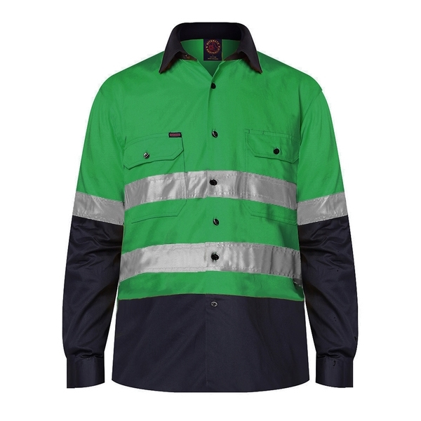 Long Sleeve Taped Cotton Drill Shirt Emerald/Navy Site Ware Direct