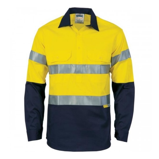 Dnc Workwear Hi-vis Cool-breeze Close Front Long Sleeve Cotton Shirt With 3m Reflective Tape - 3949 main image 1