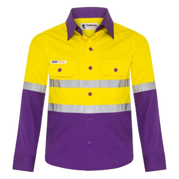 Captain - Taped Cool Breathe Kids Hi Vis Work Shirt - Purple/Yellow