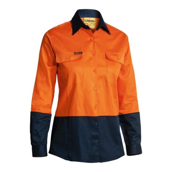Bisley - Women's Hi Vis Drill Shirt - Orange/Navy