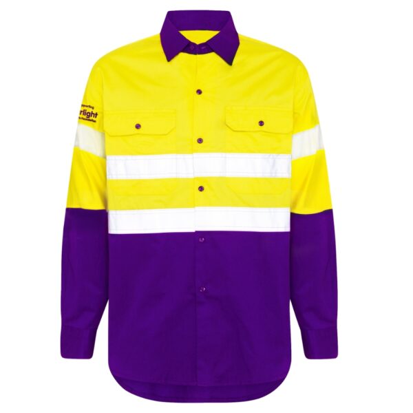 Captain - Taped Cool Breathe Mens Hi Vis Work Shirt - Yellow/Purple