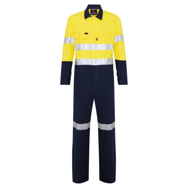 Spartan - Taped Lightweight Hi Vis Cotton Drill Coverall - Yellow/Navy