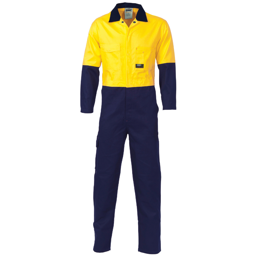 Hi Vis CoolBreeze 2Tone LightWeight Cotton Coverall Yellow/Navy