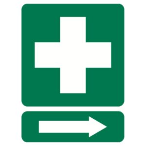 First Aid With Right Arrow Picto Sign - Poly - 600 x 450