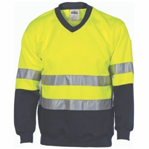 Taped Hi Vis Fleecy V-Neck Jumper - Yellow/Navy