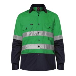 Long Sleeve Taped Cotton Drill Shirt - Emerald/Navy