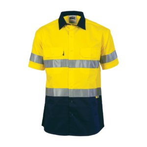 DNC - HiVis Two Tone Drill S/S Shirt with 3M 8906 R/Tape - Yellow/Navy