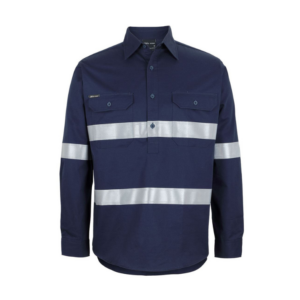 JB's L/S Work Shirt 150gsm Taped Navy Closed Front