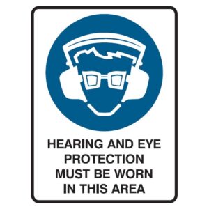 Hearing And Eye Protection Must Be Worn Area Sign - Poly - 600 x 450
