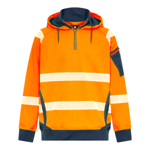 Spartan - Jumper - 1/4 Zip Taped Brushed Fleece Hoodie - Orange/Navy