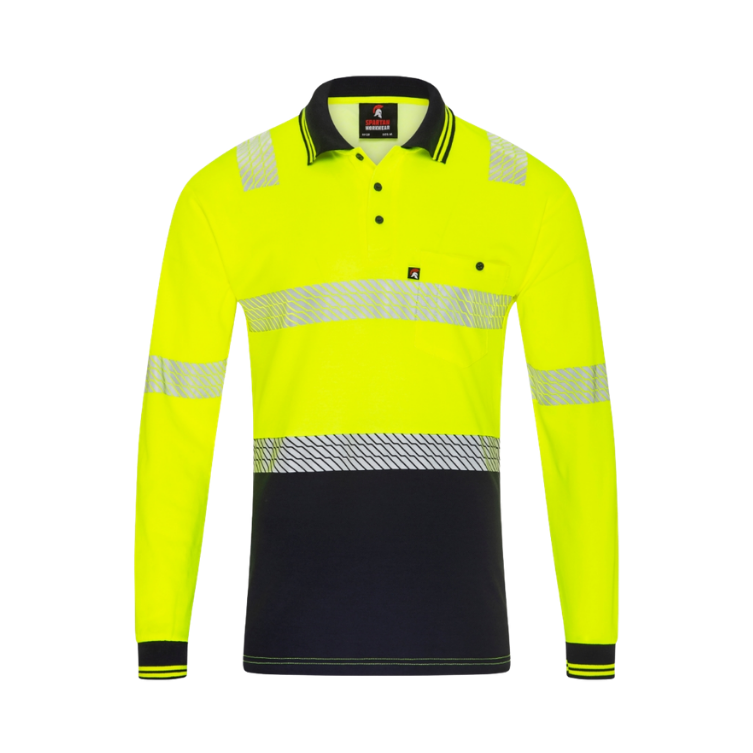 Spartan - Taped Micro Mesh Long Sleeve Hi Vis Polo - Yellow/Navy Spartan - Taped Micro Mesh Long Sleeve Hi Vis Polo - Yellow/Navy